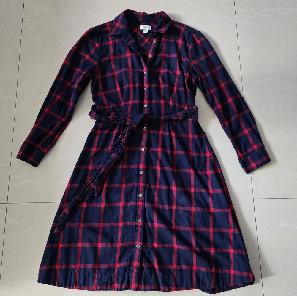 J. Crew Navy and Red Plaid Long Sleeve Dress - Picture 3 of 11